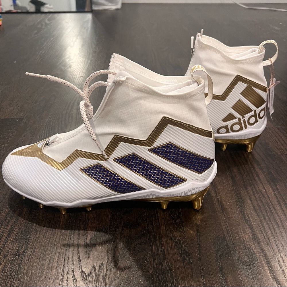 Adidas Adizero Primeknit Football Cleats White Gold Metallic Size 12.5 RARE